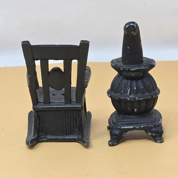 Vintage Cast Iron Miniature Rocking Chair Stove Set Hand-Painted Floral Design - Picture 3 of 10